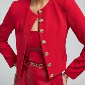 NWT Generation Love Red Collarless Crepe Blazer with Gold Buttons